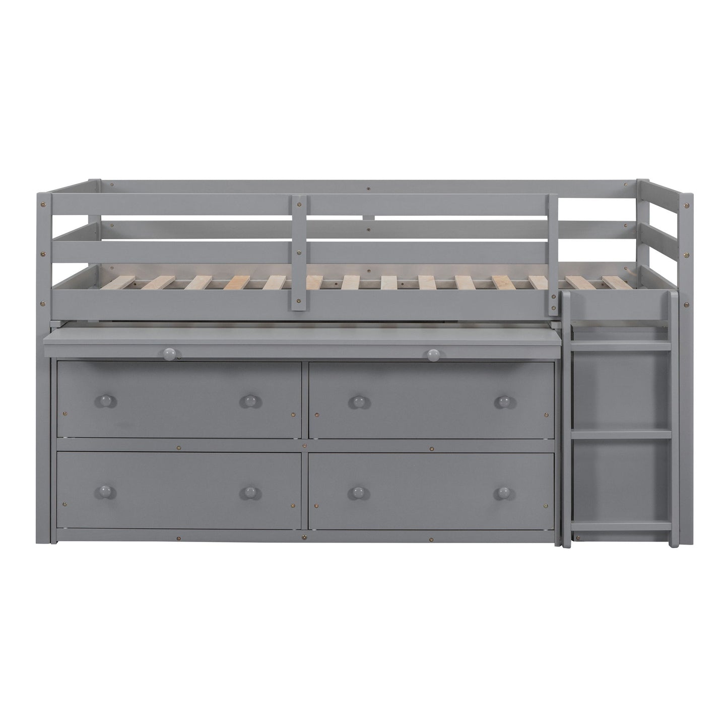 Loft Bed With Retractable Writing Desk And 4 Drawers, With Lateral Portable Desk And Shelves