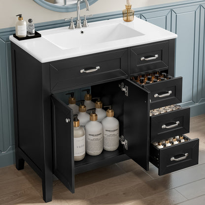 Modern Bathroom Vanity With Sink, Freestanding Design With Drawers And Doors