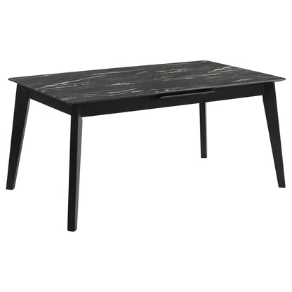 Bellingham - Dining Table With Self Storing Extension Leaf - Black Marble-Look Sintered Stone