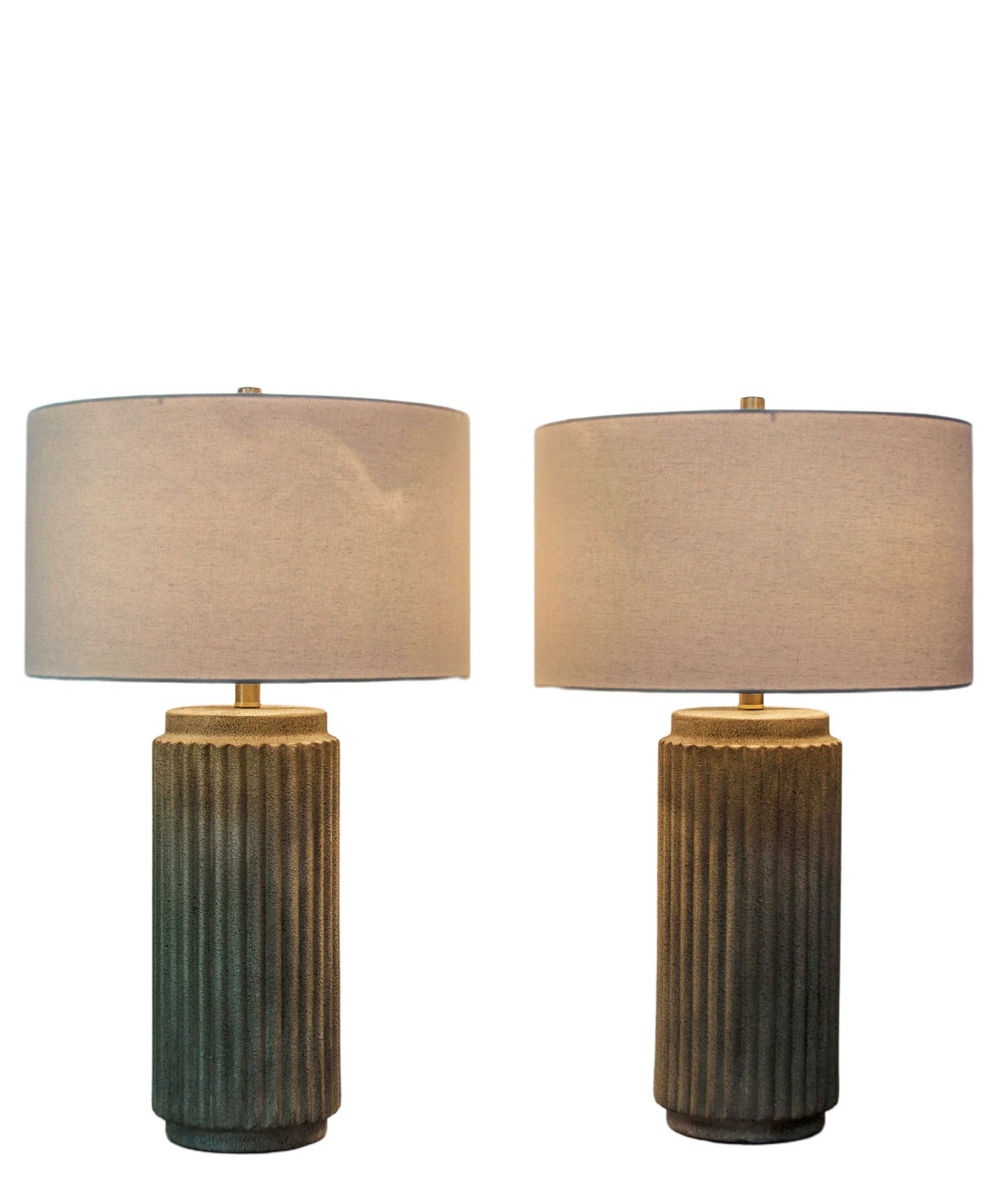 Ribbed Essence Ceramic Table Lamp (Set of 2) - Ribbed Stonewash