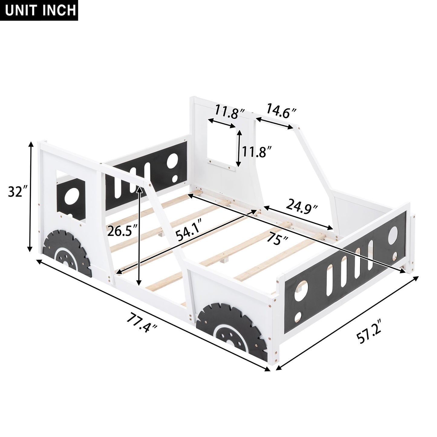 Classic Car Shaped Platform Bed With Wheels