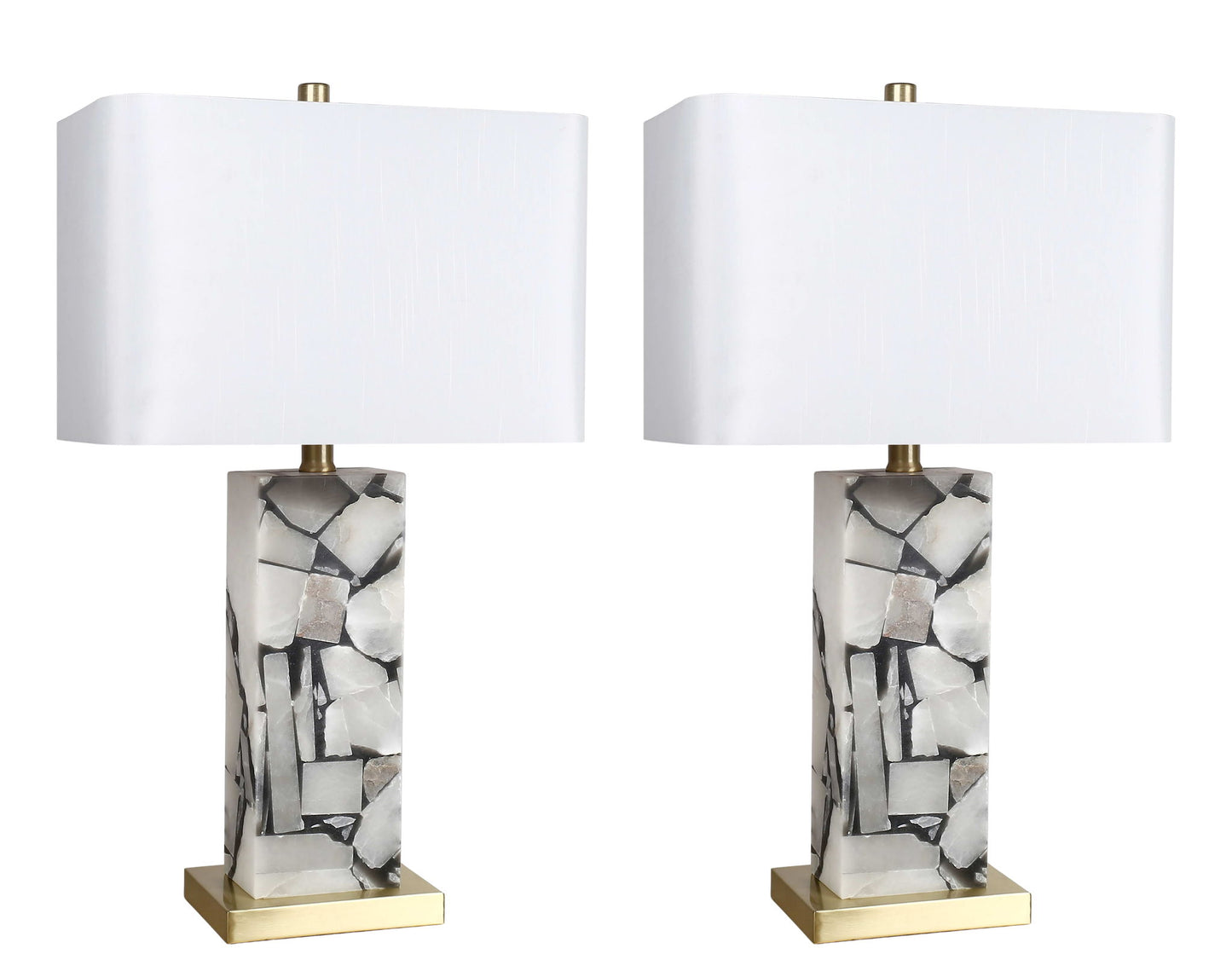 "Alabaster Mosaic" Alabaster Table Lamp (Set of 2) - Alabaster / Soft Gold