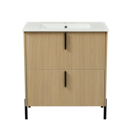 Bathroom Vanity With Ceramic Sink, Fluted Design