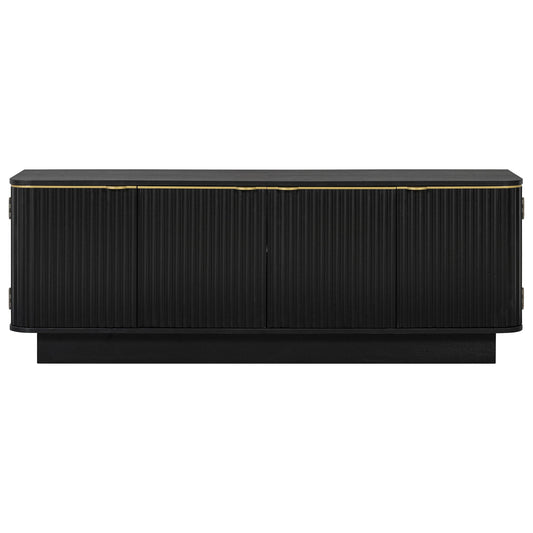 TV Stand, Fluted Media Console With Adjustable Shelves And Cable Holes