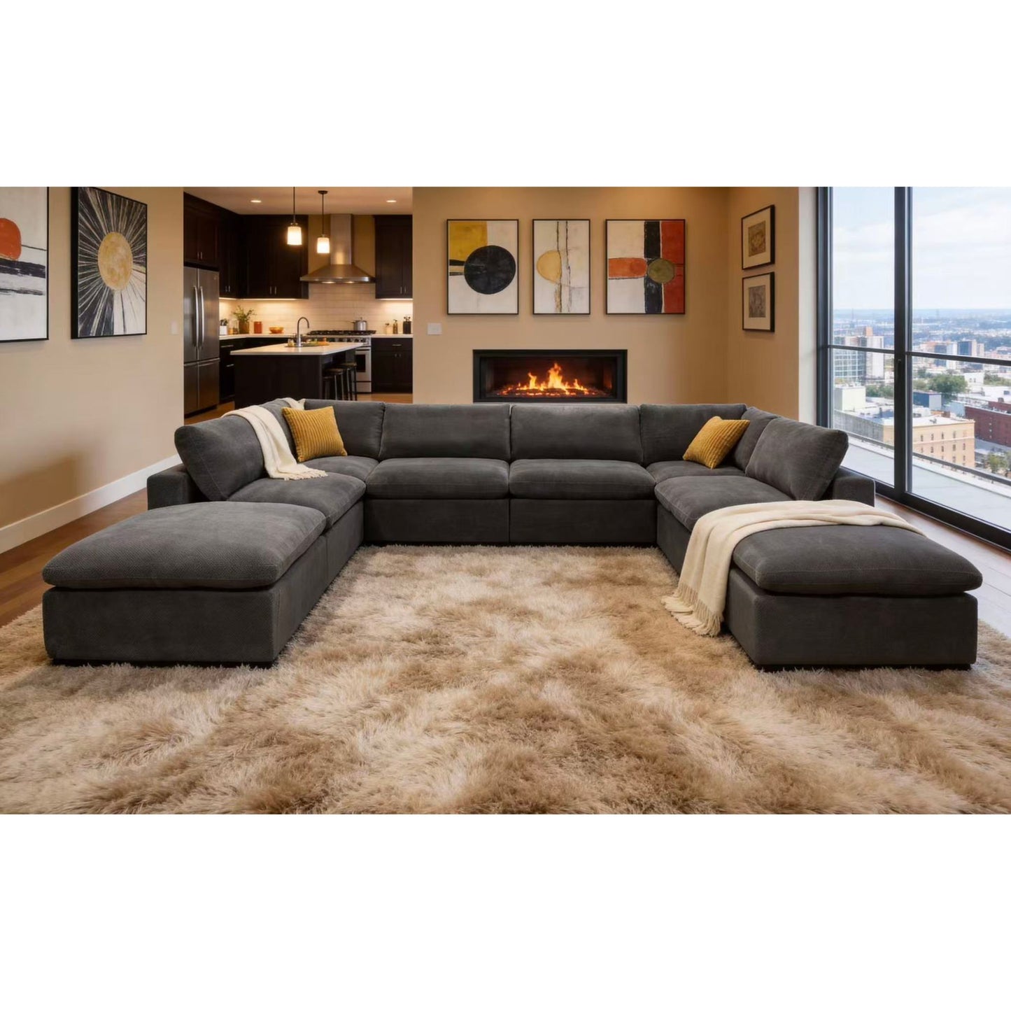 Custom Configuration Modular Sectional & Toss Pillows