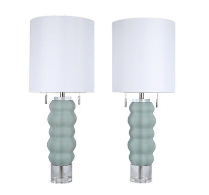 Oceanic Wave Glass & Crystal Table Lamp (Set of 2) - Mist Blue / Clear Crystal