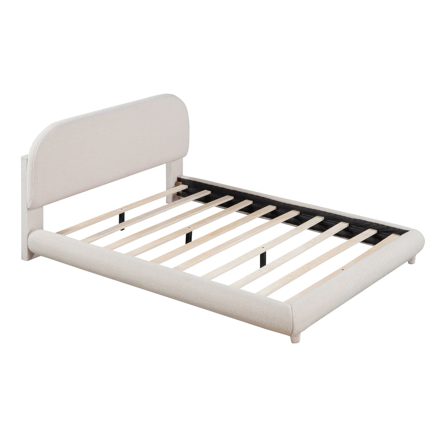 Upholstered Platform Bed With Thick Solid Frame And Stylish Curve-Shaped Design