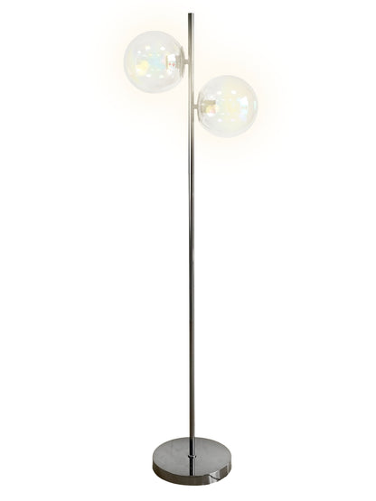 "Celestial Radiance" Metal Floor Lamp With Iridescent Glass Globes - Gun Metal Iridescent Glass