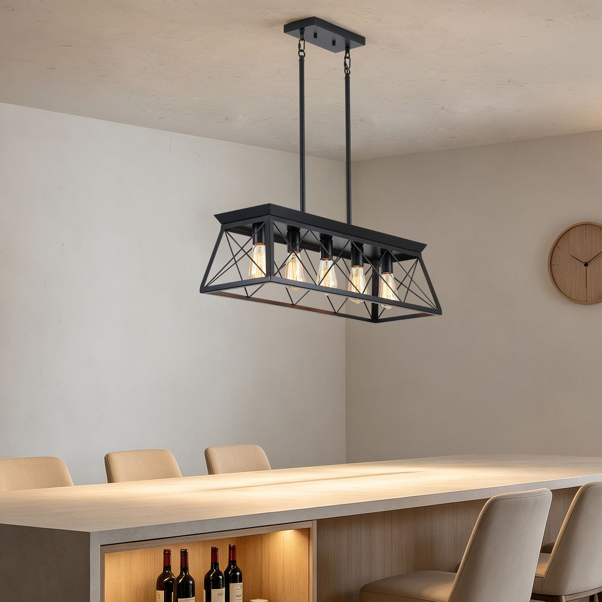 Chandelier Pendant Light For Dining Room Kitchen, 5 Light Fixture With Adjustable Height
