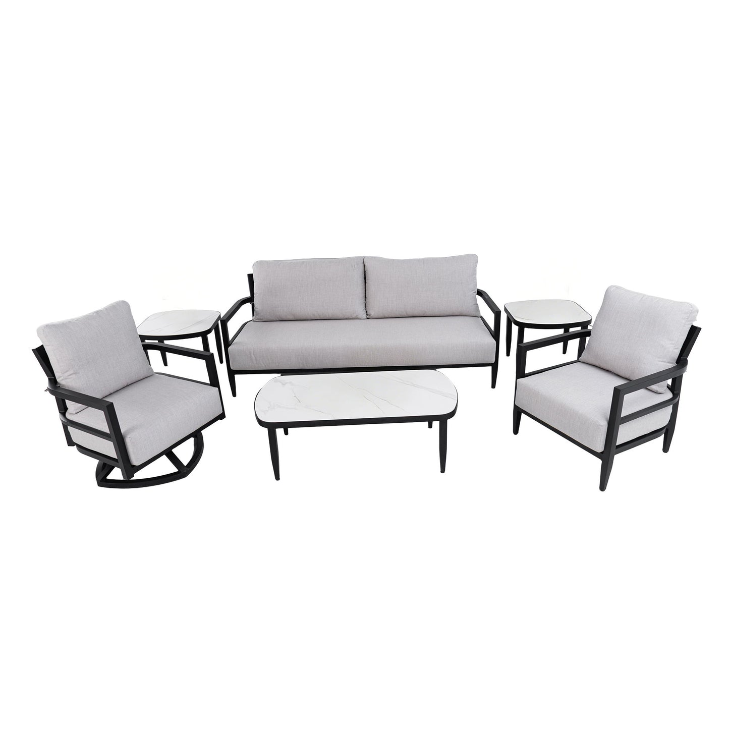 Outdoor Conversation Set With Chairs, Bench Sofa, Tables, Sunbrella Cushions