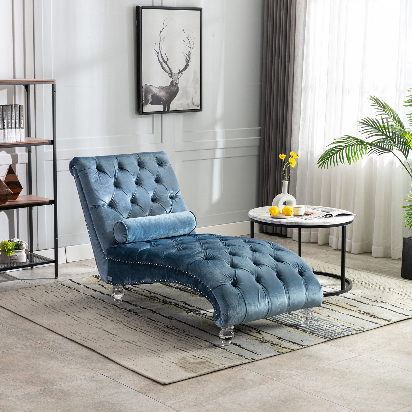 Chaise Lounge Indoor, Button Tufted Upholstered Chaise Lounge Chair With Pillow