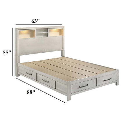 Bed Set With Storage Drawers, Open Shelves, And Built In LED Lighting