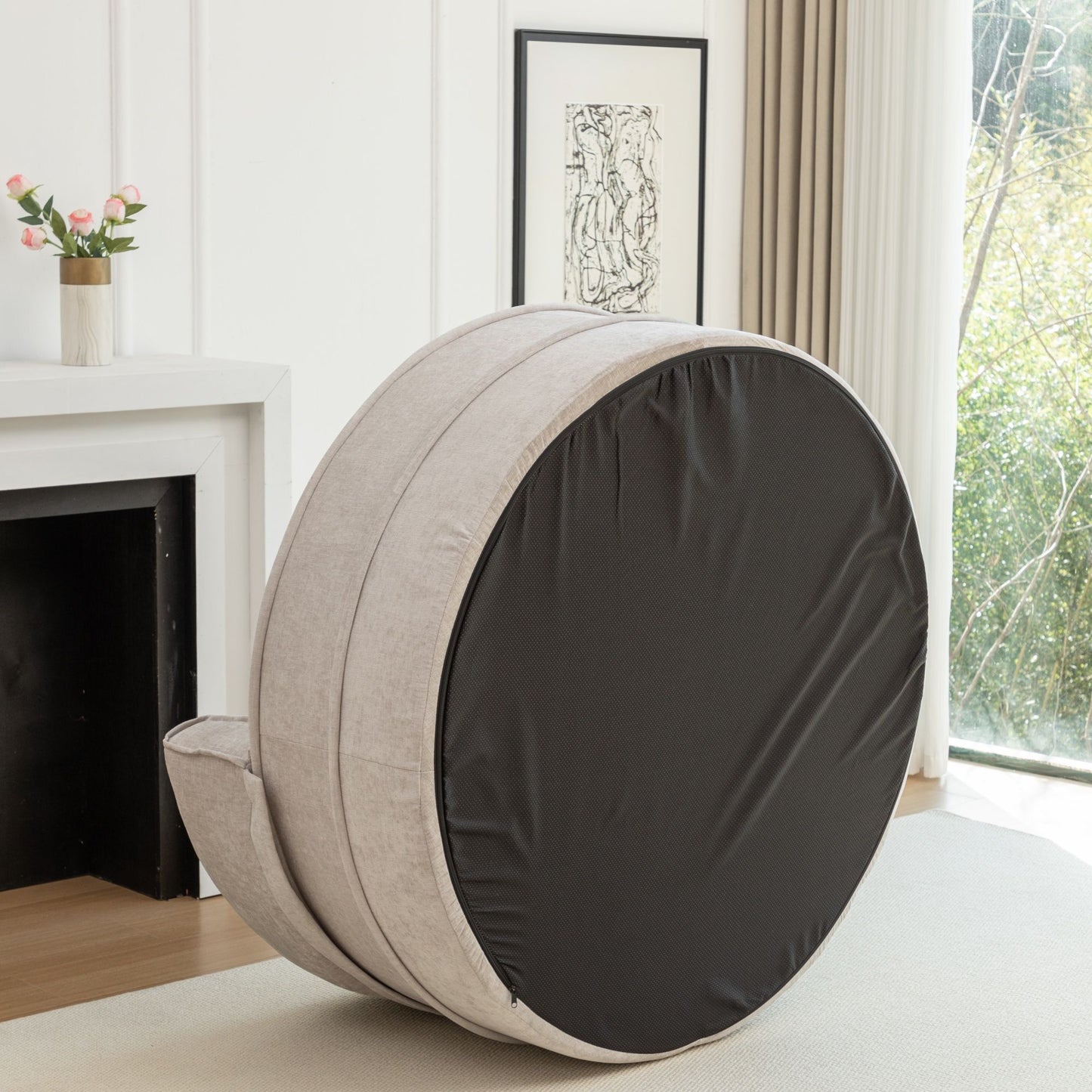 Modern Oversized Round Barrel Accent Chair With Ottoman