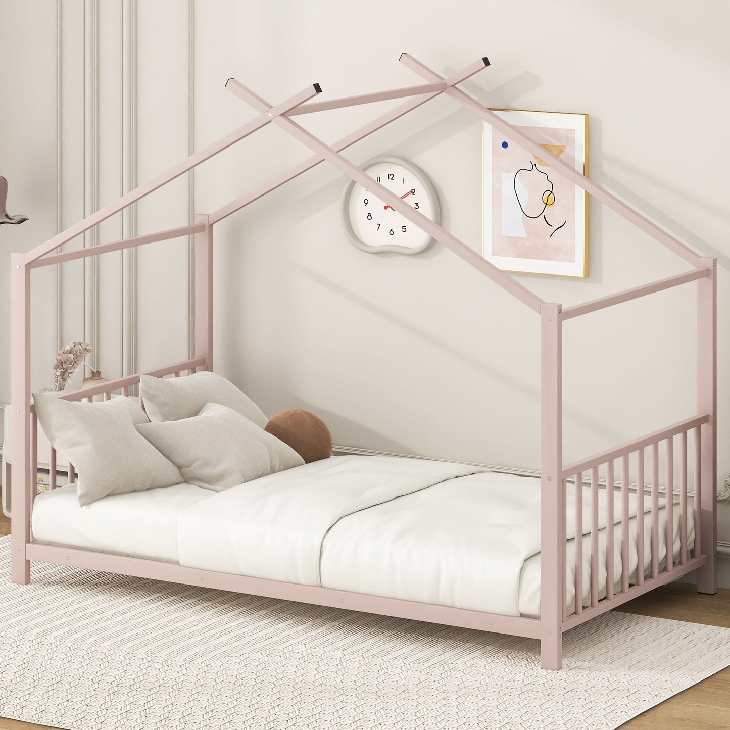 Metal House Platform Bed With Modern Design And Durable Frame