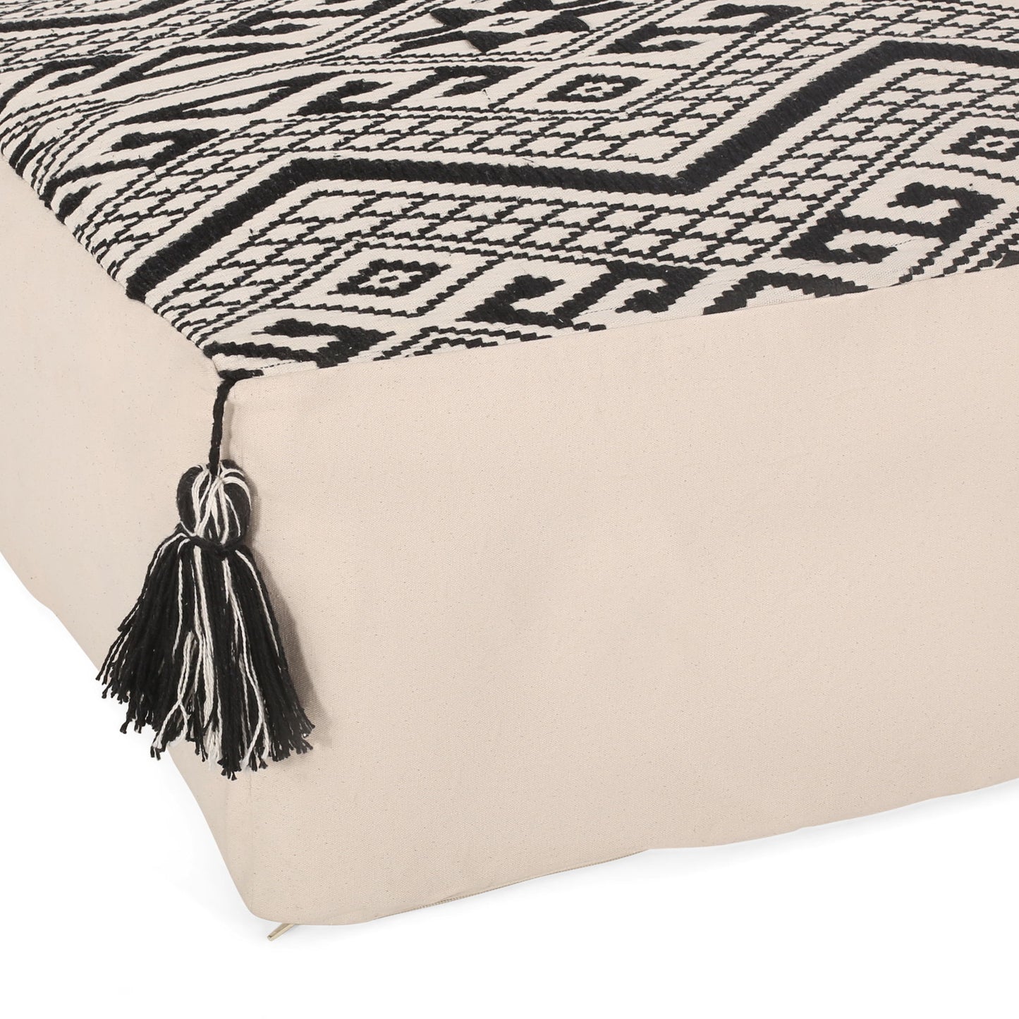 Kiki - Rectangular Pouf Ottoman Floor Cushion Natural - Black