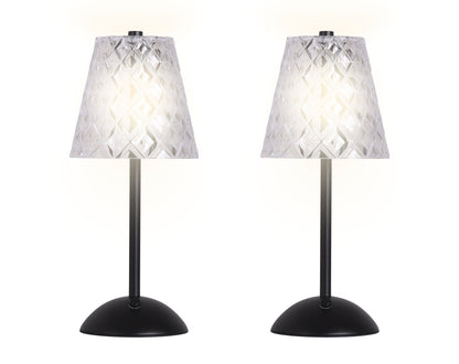 "Crystal Radiance I" Rechargeable LED Metal Accent Lamp (Set of 2) - Matte Black / Clear Gray