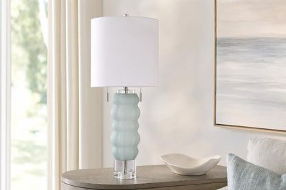 Oceanic Wave Glass & Crystal Table Lamp (Set of 2) - Mist Blue / Clear Crystal