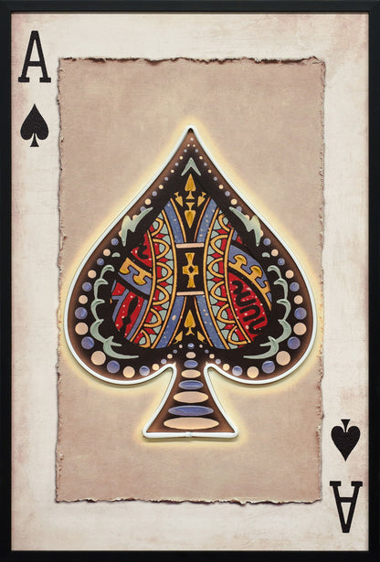 Royal Card II Hand-Embellished LED Canvas In Frame - Black / Beige
