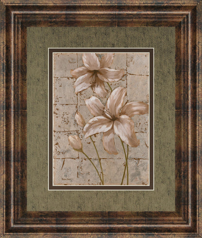 Lilies On Silver Il By Vivian Flasch - Framed Print Wall Art - Light Brown