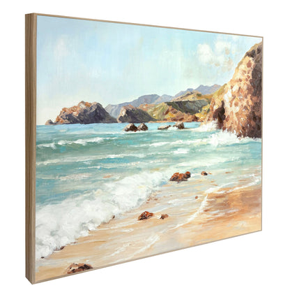 Coastal Daybreak II Hand-Embellished Canvas In Frame - Aqua / Beige