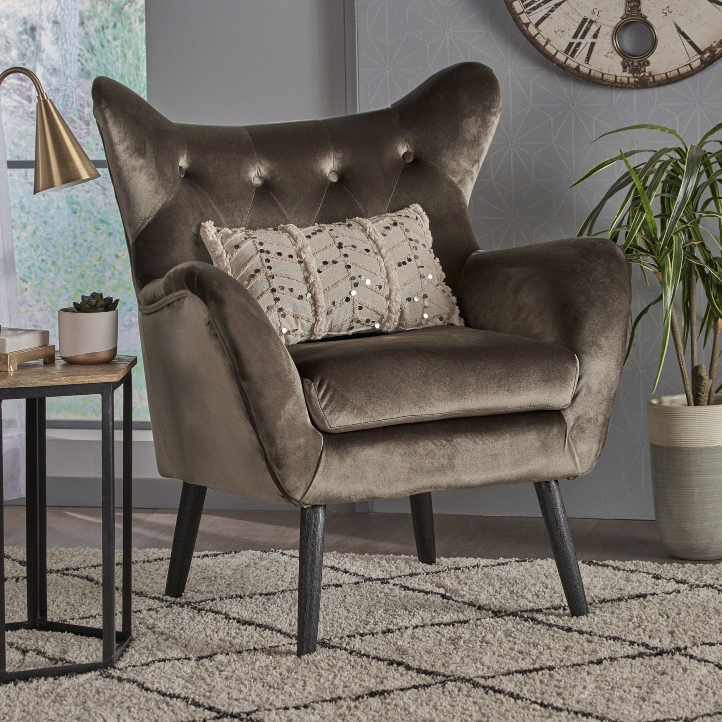 Alyssa - Mid Century Upholstered Arm Chair With Wingback Design