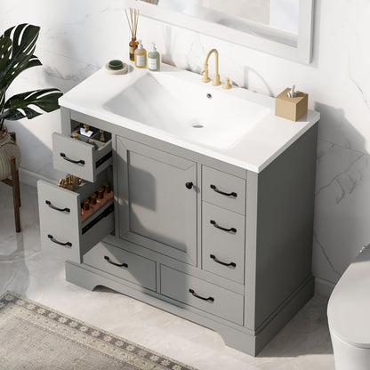 Modern Bathroom Vanity With Sink, 6 Drawers, Adjustable Shelf