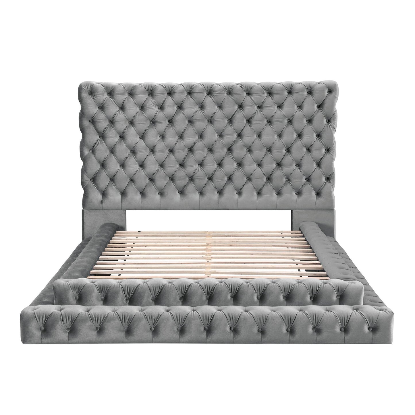 Tufted Oversized Headboard Platform Bed With Fully Upholstered Frame