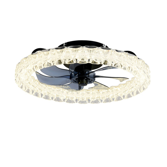 LED Light Source And Remote Control, 3000 - 6500K Dimmable Flush Mount LED Fan Light, 6 Speeds, Quiet DC Motor - Matte Black