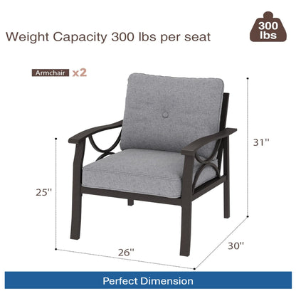 All Weather Armchairs With Cushions, Sculptural Design (Set of 2) - Gray / Khaki