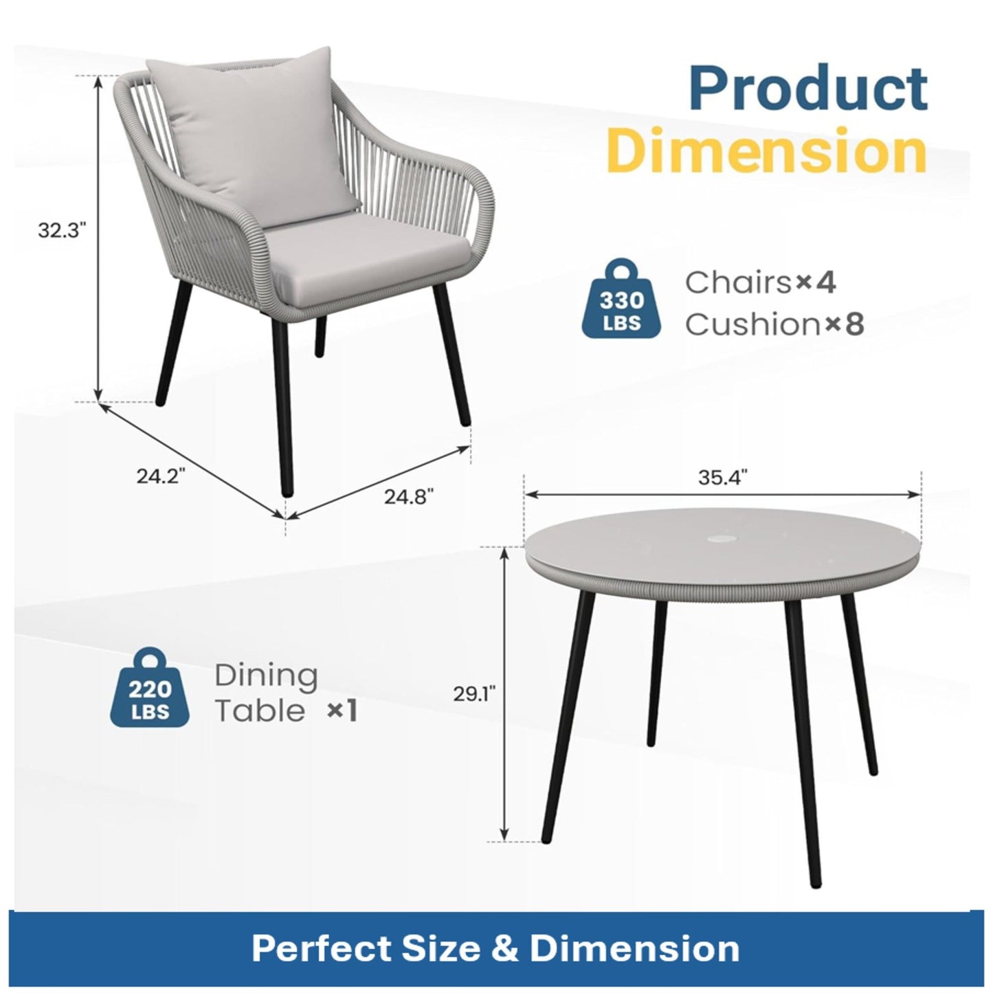 5 Piece Twisted Rattan Patio Dining Set With Table