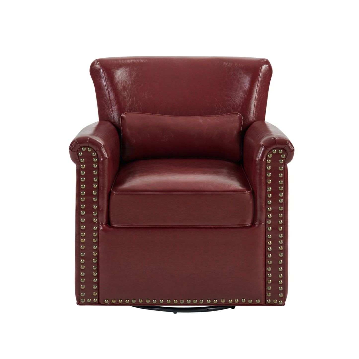 Swivel Accent Chair With Rolled Arm, Sewn Pillow Back, Nailhead Trim For Living Room