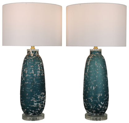 Tidal Patina - 29 X 15 - Art Glass Table Lamp (Set of 2) - Weathered Aqua Art, Clear Crystal