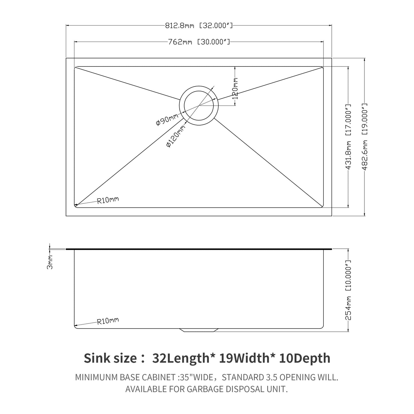 Undermount Kitchen Sink 16 Gauge Stainless Steel