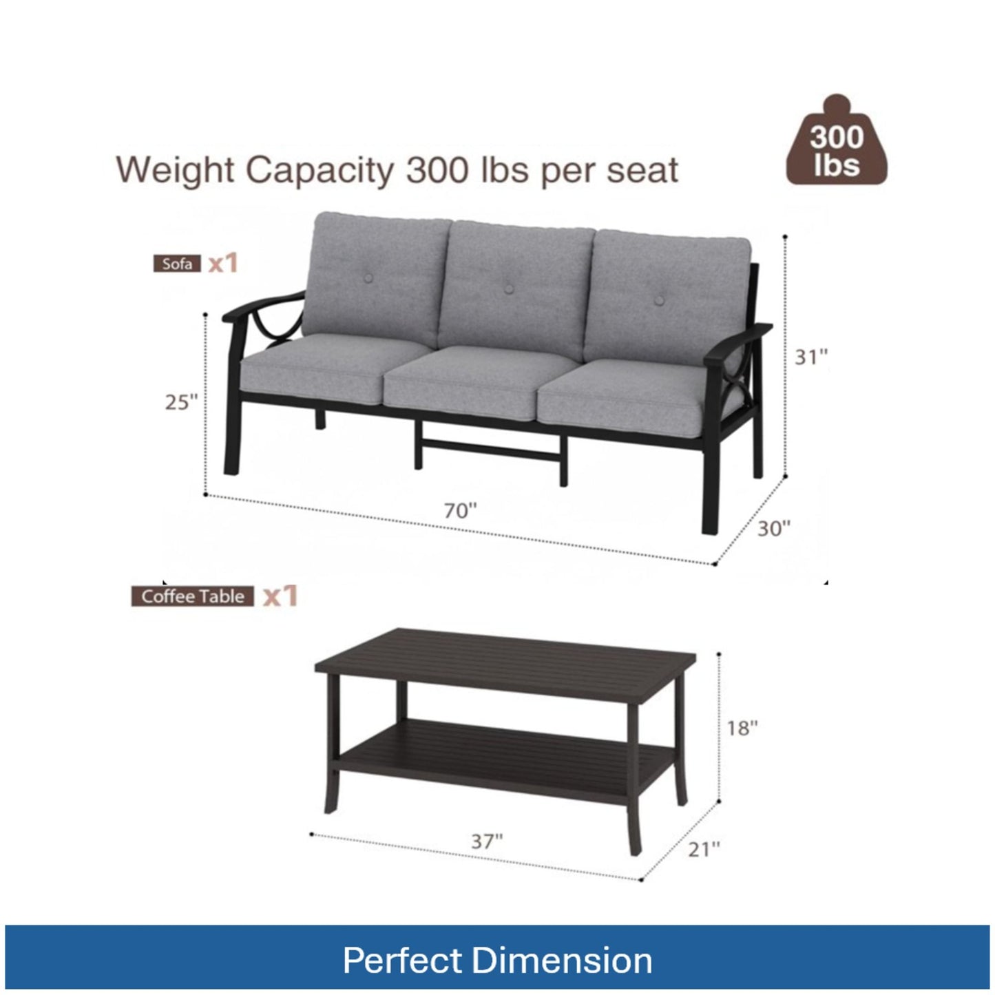 Patio Furniture Set With Coffee Table And Cushions For Backyard