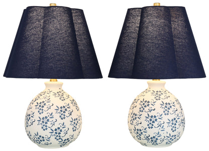 Indigo Petal - 22 X 15 - Ceramic Accent Lamp (Set of 2) - White, Blue Chinoiserie
