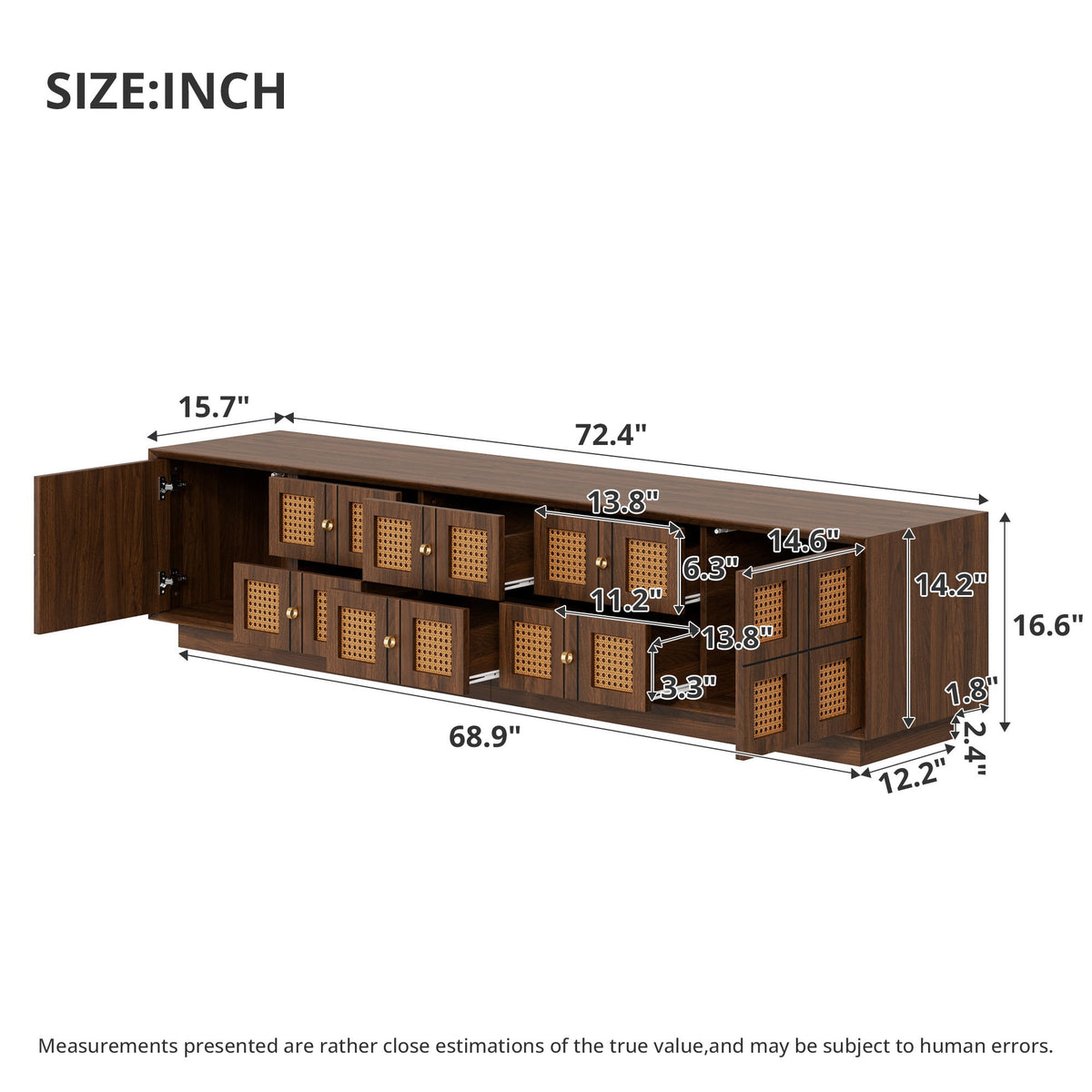 Media Console TV Stand With 6 Drawers & 2 Cabinets - Walnut