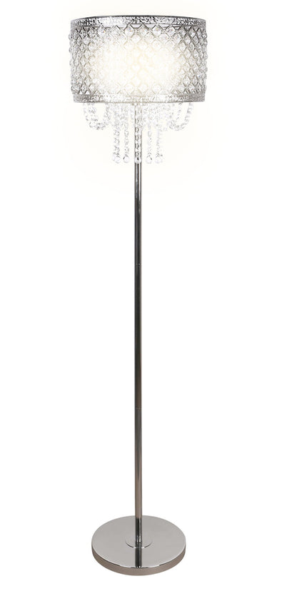"Crystal Elegance I" Metal Floor Lamp - Polished Nickel / Clear Crystal