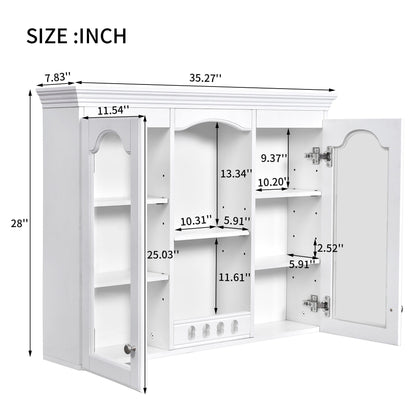 Wall-Mounted Medicine Cabinet With 2 Glass Doors, Adjustable Shelves - White