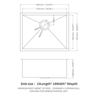 Modern Undermount Stainless Steel Kitchen Sink 16 Gauge, Deep Single Bowl