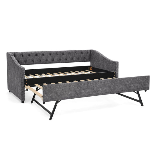 Upholstered Daybed With USB Charging & Pull Out Bed
