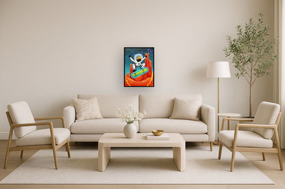 Kuiper Belt Kick-Flip By Joy Hernandez Hand-Embellished LED Canvas In Frame - Red / Teal