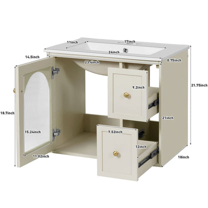 Wall-Mounted Bathroom Vanity Set With Sink, 2 Drawers And Soft-Close Door