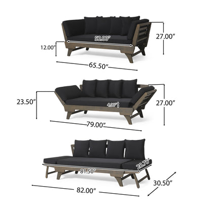 Outdoor Patio Daybed Sofa, 3 Seat Sofa With Foldable Arm 4 Back Pillows