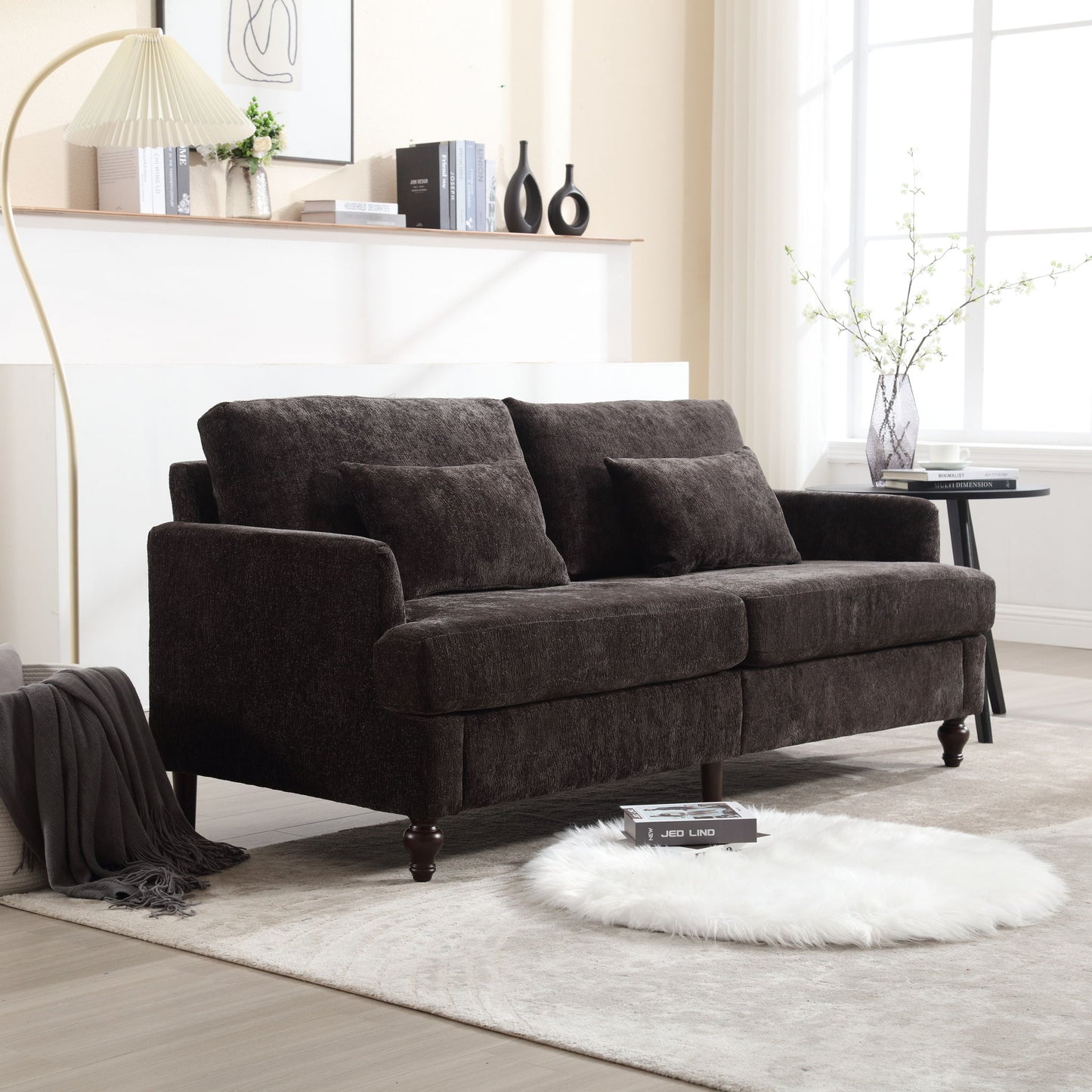 Mid Century Modern Fabric Loveseat Sofa, 2 Seat Upholstered Couch