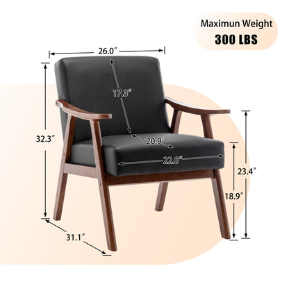 Mid Century Modern Accent Chair With Solid Wood Frame And Extra Thick Backrest