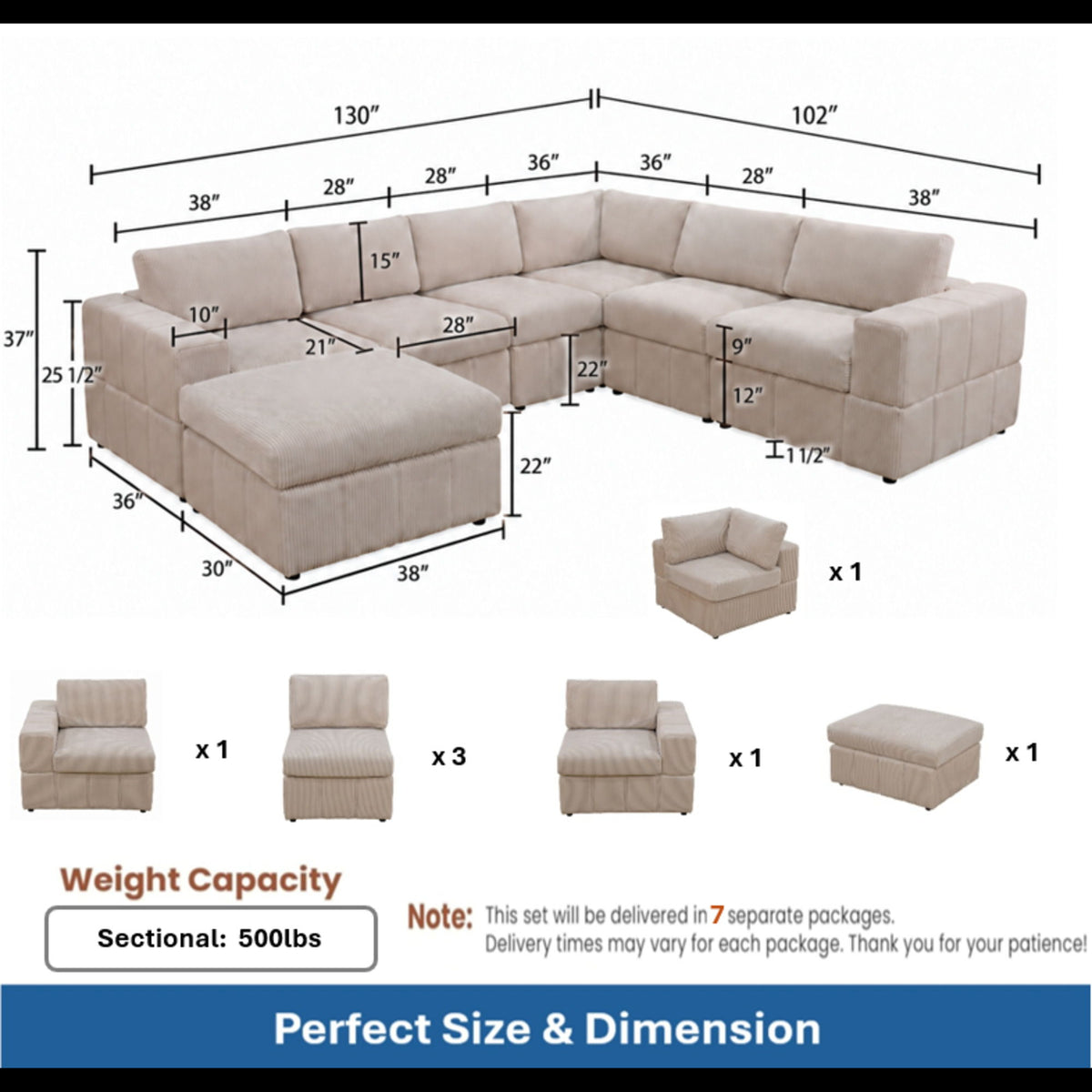 Modular Sectional Sofa, Reversible Set