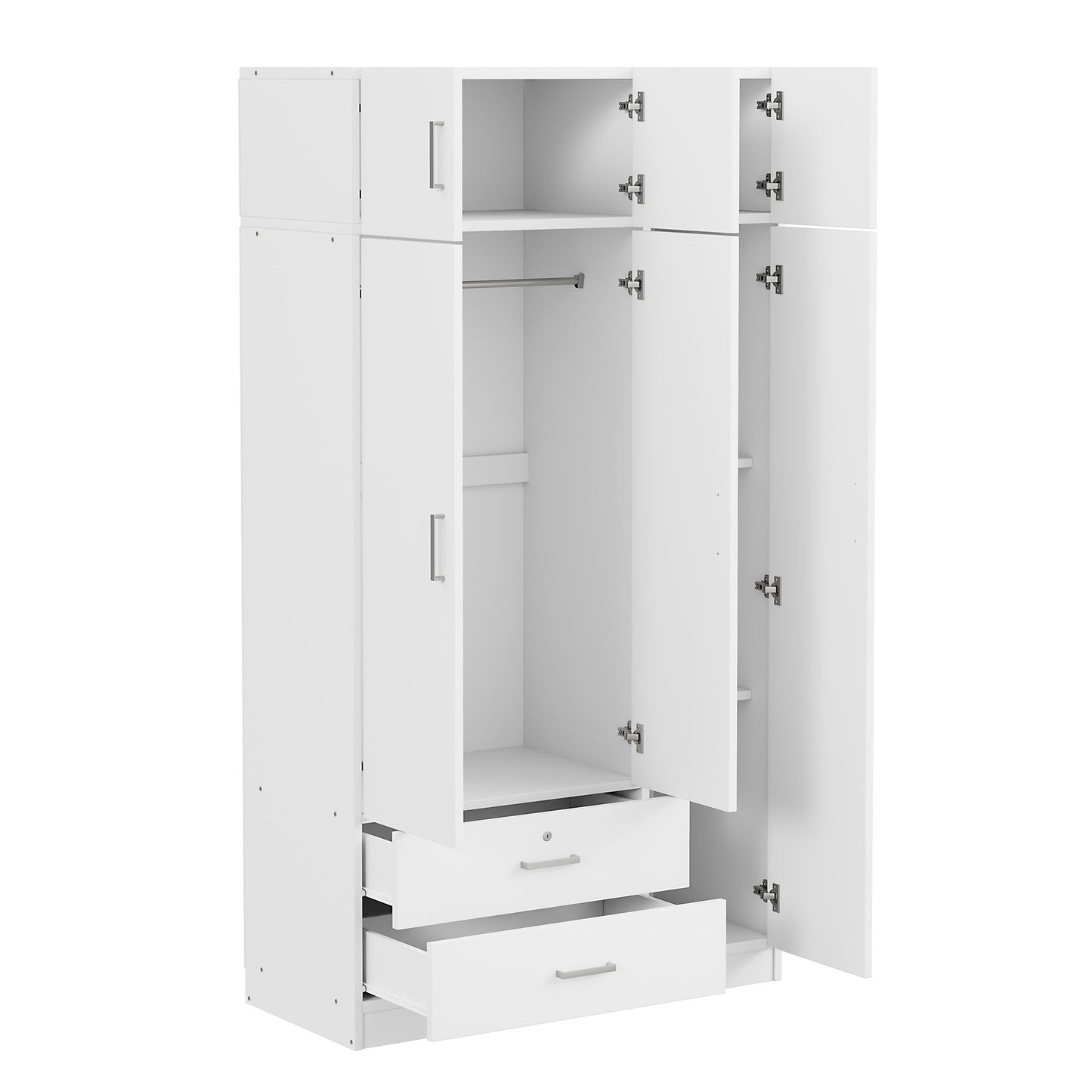 Modern 3 Door Mirror Wardrobe With 2 Drawers And Top Cabinet