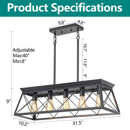 Chandelier Pendant Light For Dining Room Kitchen, 5 Light Fixture With Adjustable Height