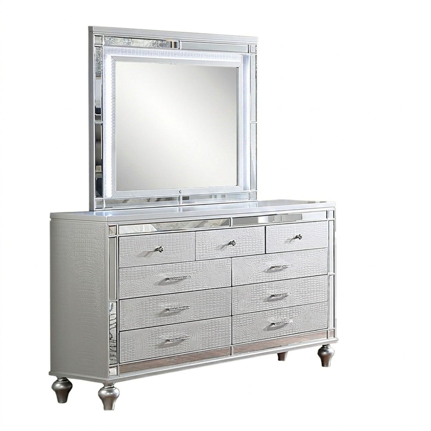 1 Piece Dresser With Snake Skin Bedroom Furniture - Silver