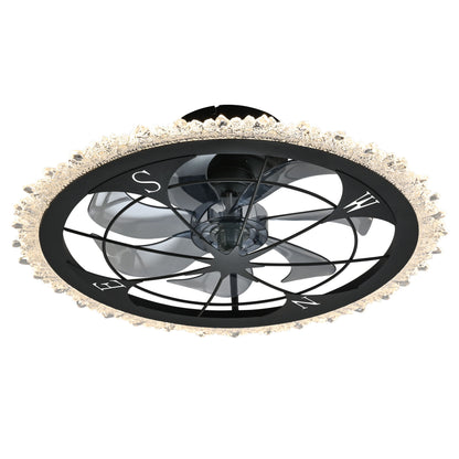 21" Caged Ceiling Fan With Dimmable LED Light And Remote Control, Low Profile Flush Mount Fan - Matte Black
